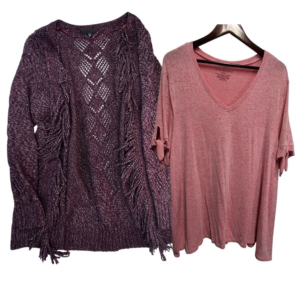 Lane Bryant Lot Open Knit Fringe Cardigan Tee Metallic Plus 26 28